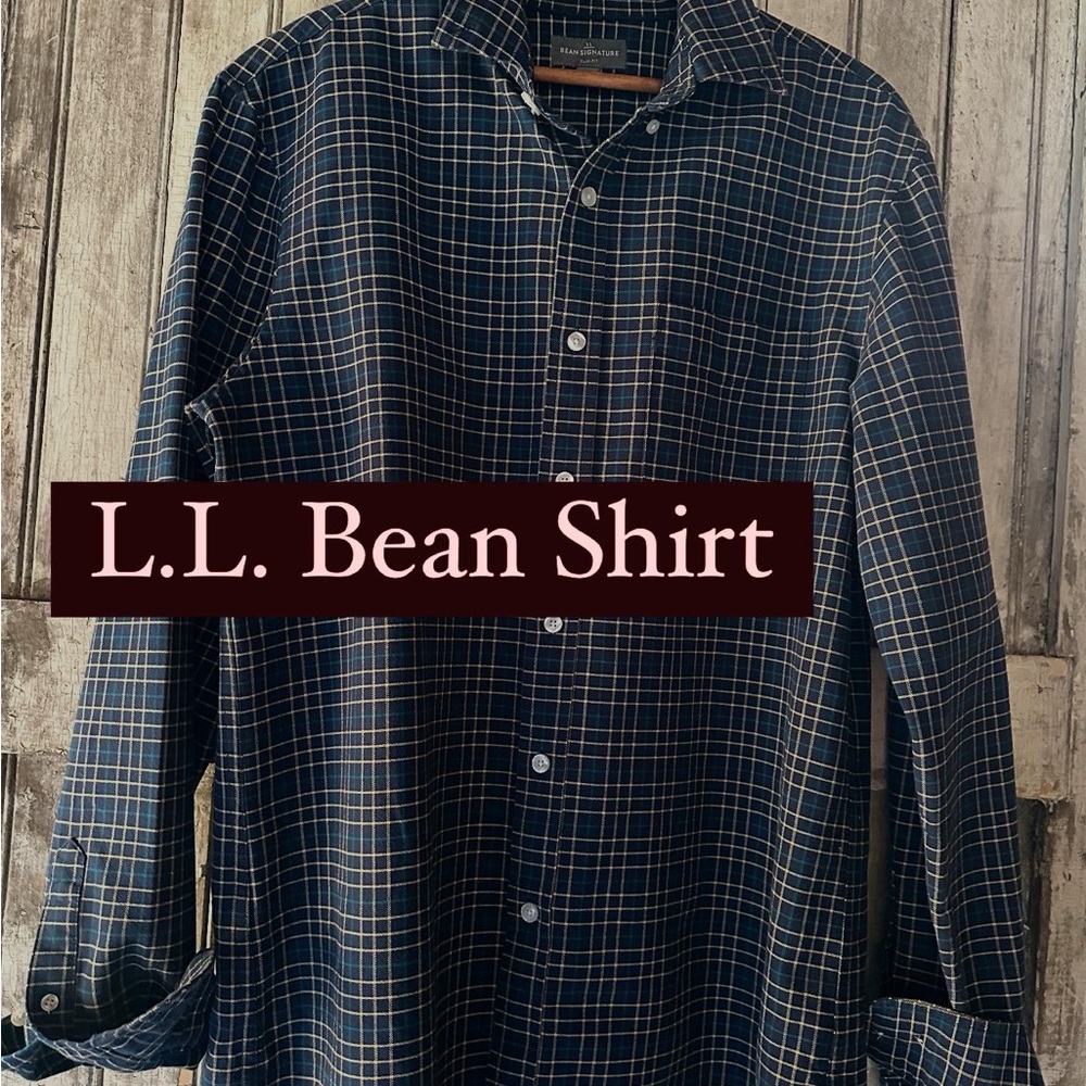 L.L. Bean Blue and White Plaid Casual Button Down Shirt
